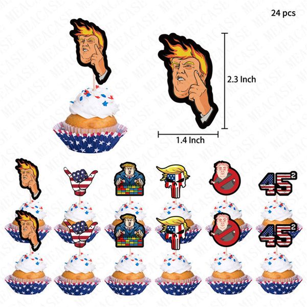 

24pcs/pack donald trump 2020 flag balloons set trump birthday pull flag sting latex confetti balloons trumpet cake cards accessries d72202, Silver