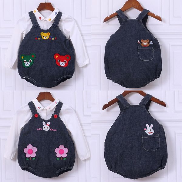 

lrc1q miki wear sling children's clothing embroidery children's clothing 2020 bear rabbit denim embroidered frog pants boys, Blue
