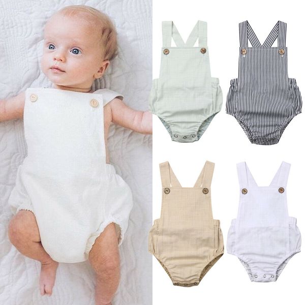 

summer newborn baby girl sleeveless backless cotton bodysuit jumpsuit outfit clothes, Blue