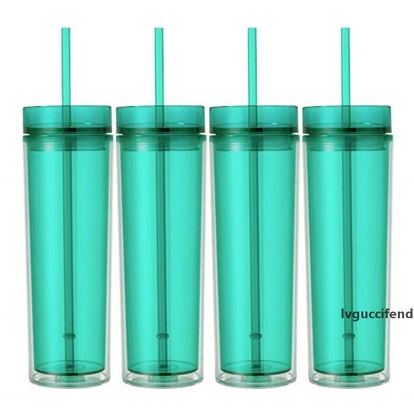 

dhl acrylic plastic cups 16oz tumblers insulated double-walls juice tumbler coffee cup with two layer straw covers