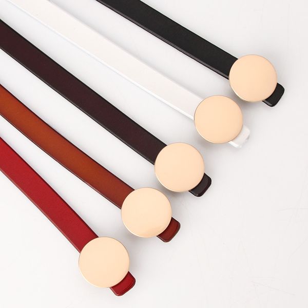 

new women's belt 1.4cm wide narrow thin genuine leather belts for women female gold pin buckle strap waistband, Black;brown