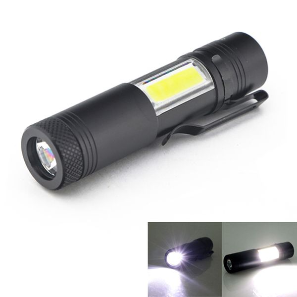 

new mini portable aluminum q5 led xpe&cob work light lanterna powerful pen torch lamp 4 modes use 14500 or