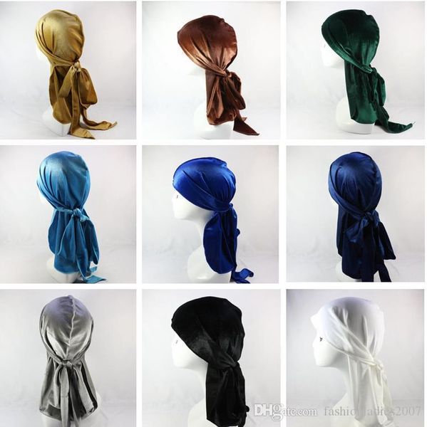 

velvet premium durag bandana (17 colors) 360 waves extra long straps durags pirate hats for men headwear headband