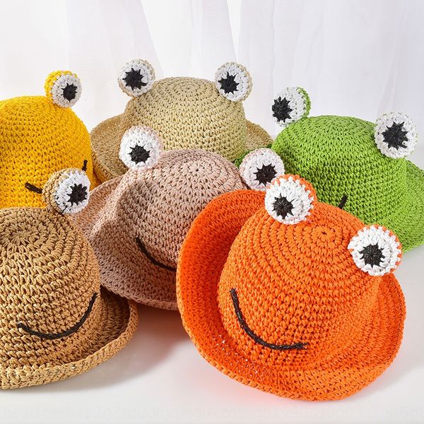 

ins summer children's straw korean fisherman sunscreen girls baby sun sunscreen hat beach lace fisherman hat, Yellow