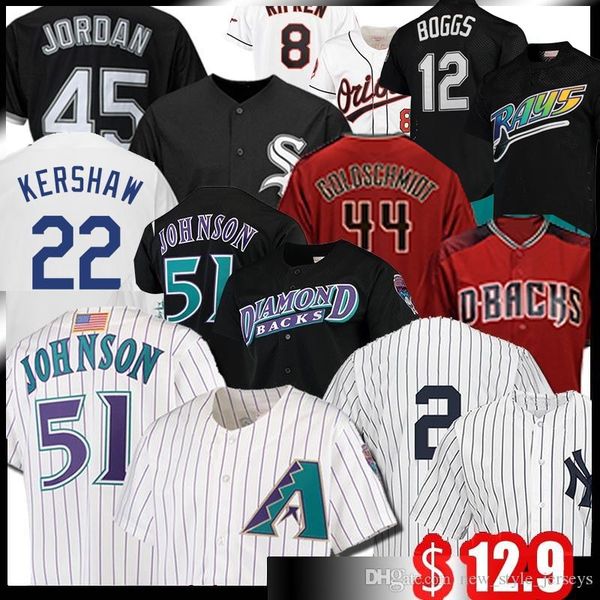 

51 randy johnson jersey 9 javier baez 20 pete alonso 12 wade boggs 44 paul goldschmidt jeter baseball jerseys piazza, Blue;black