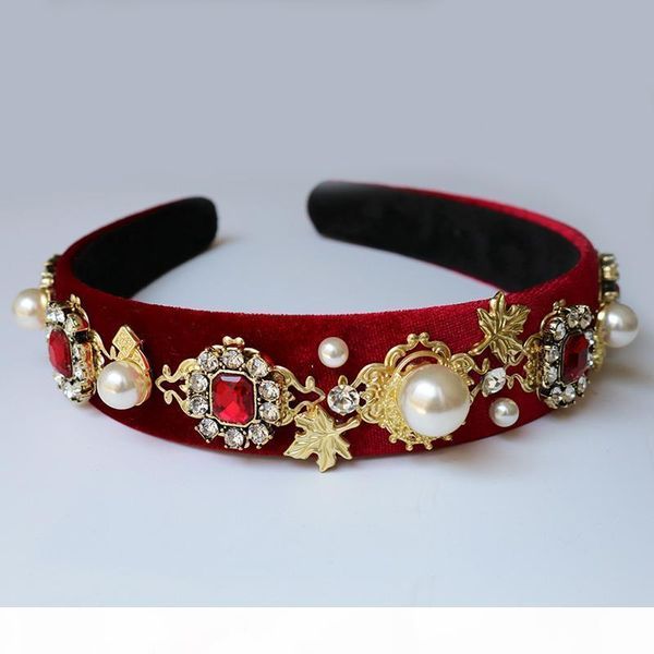 

e charm red velvet crystal baroque headband gem queen crown tiara headwear for women wedding hair jewelry fashion christmas gift c18112, Slivery;golden