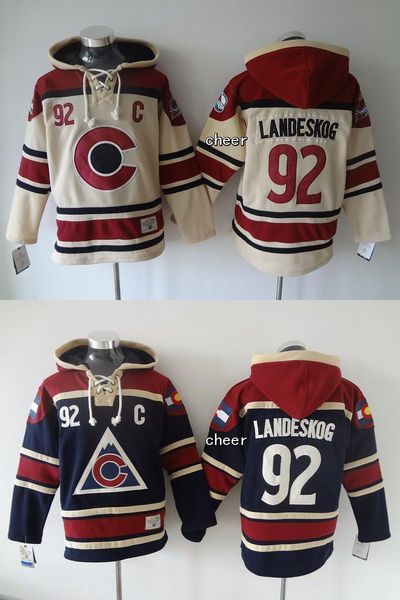 

wholesale men's colorado avalanche #92 landeskog beige/blue hooded jerseys hockey hoodies jerseys sweatshirts, Black;red