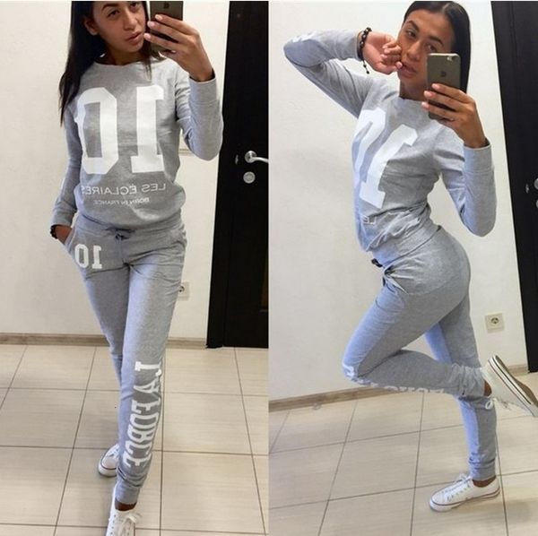 

number 01 2020 new design fashion suit set women tracksuit two-piece style outfit sweatshirt sport wear, Gray