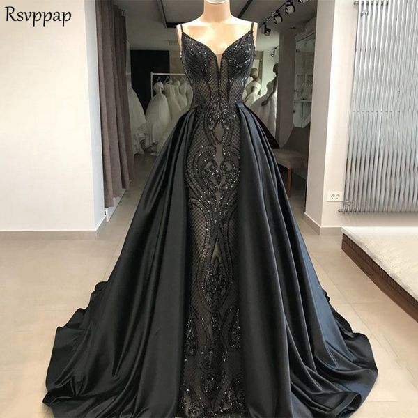 

long evening dress 2020 new arrival mermaid v-neck gorgeous lace long train black formal arabic evening gown robe de soiree y190710, White;black