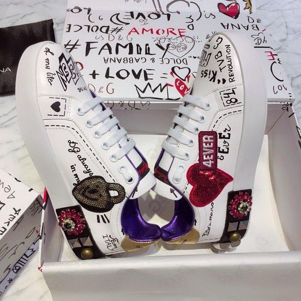 

2020g new high-end trend graffiti hand-painted leather women's casual party shoes, fashion wild sports shoes,original box packaging del