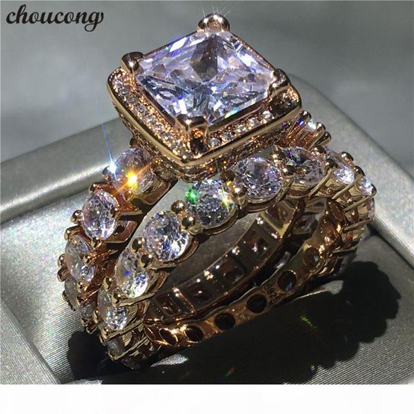 

choucong 2018 vintage ring diamond rose gold filled 925 silver engagement wedding band rings set for women bridal bijoux, Slivery;golden