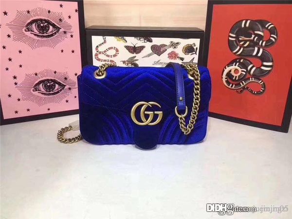 

2019gu ladies gg marmont velvet shoulder bag- cobalt blue 443497 size: 26*15*7cm