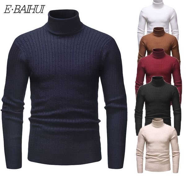 

e-baihui spring warm turtleneck sweater men women fashion solid knitted sweaters 2020 casual double collar slim pullover jumper, White;black