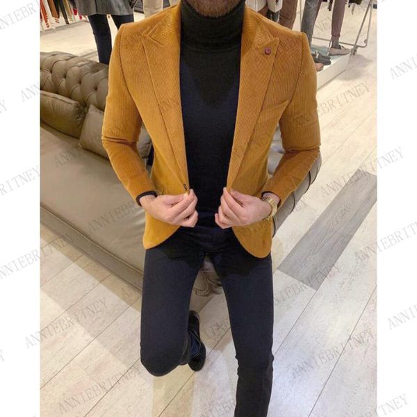 

2020 corduroy men blazer slim fit man self-cultivation leisure time tide jacket hombre business suit tailored man's suit coat, White;black