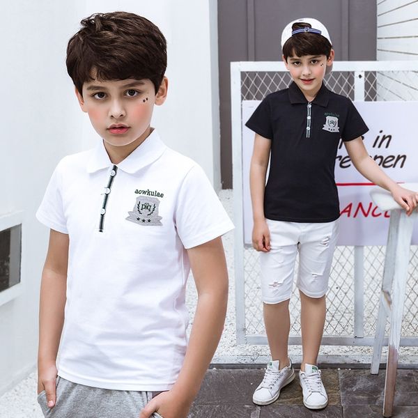 

tfjie children 2020 new korean version children's t-shirt of the children's short-sleeved in the big cotton lapel open-front boy s, Blue