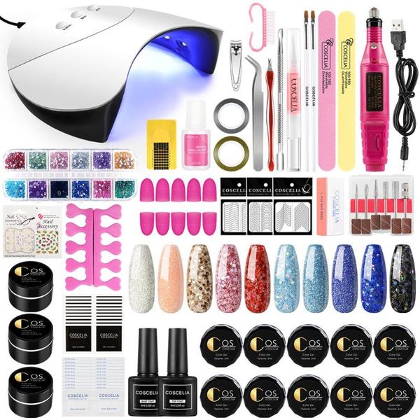 

nail set color uv nail gel varnish polish manicure set with 36w uv led lamp electric drill machine kit tools