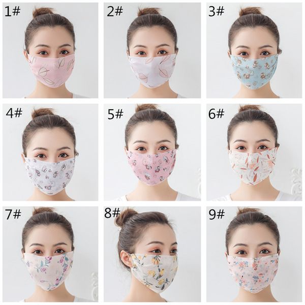 

silk chiffon women face mask scarf summer floral print face masks anti dust sunshade mouth mask cover washable durable face shield 2020 gift, Blue