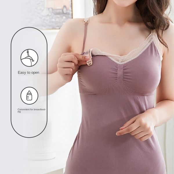 

seamless pregnant women's sling underwear breast-feeding sling upper underwear women's lace inner vest out base, White