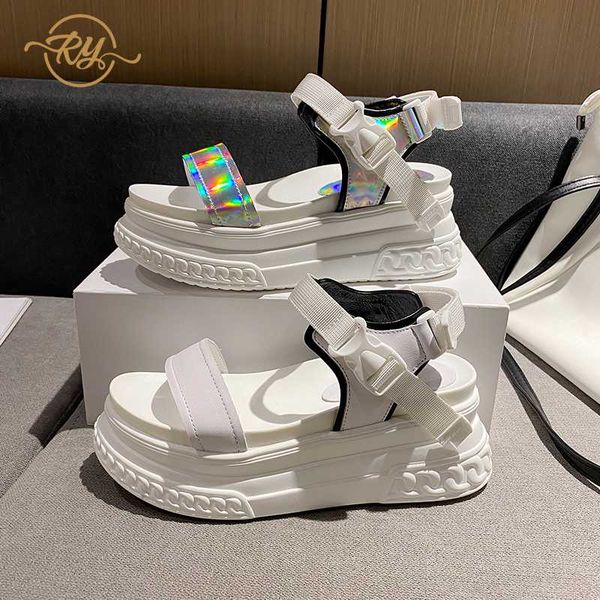 

sandals ry-relaa platform 2021 fashion genuine leather summer luxury women ins womens shoes high heel tide, Black