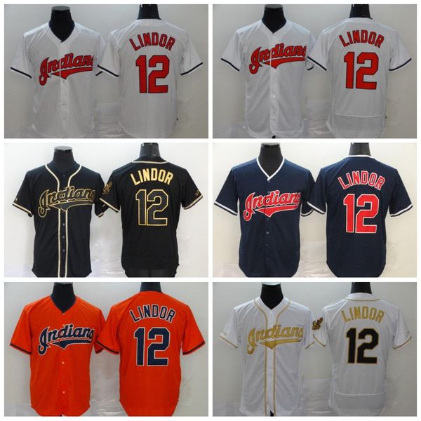 

mens 2020 indians 12 francisco lindor jersey in stock all stitched cleveland baseball jersey, Black