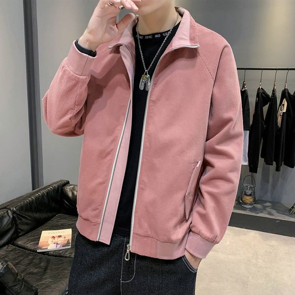 

2019 autumn clothing men jacket men trend of fashion corduroy loose-fit stand collar jacket casual coat, Black;brown