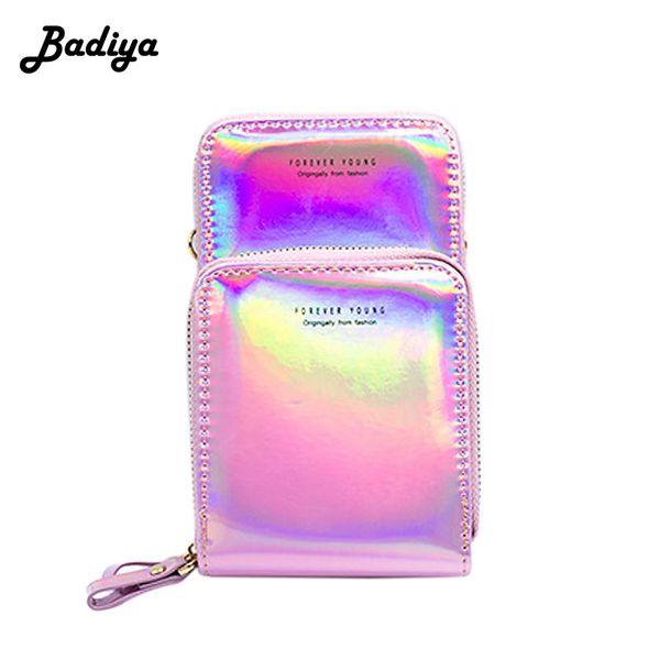 

fashion laser colorful color lady crossbody bag double layer zipper small flap bag phone coin card purse female messenger