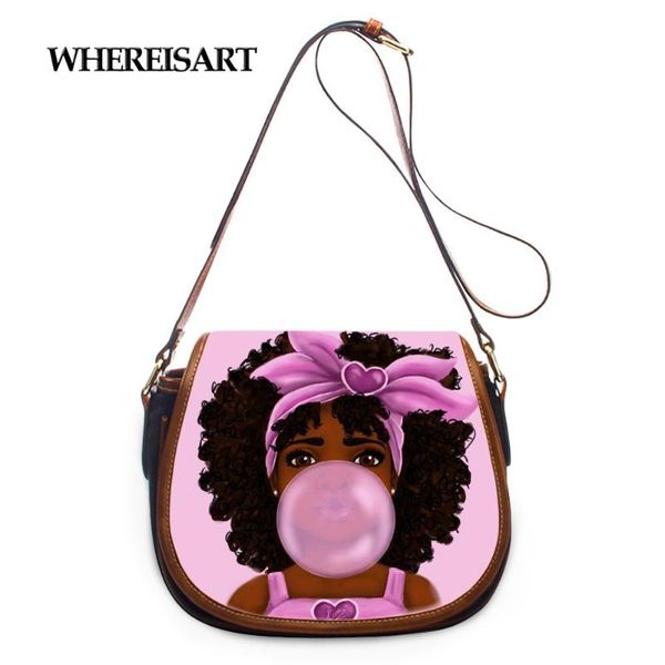 

whereisart magic african art black girl print women shoulder messenger bag ladies crossbody bags females luxury saddle bag