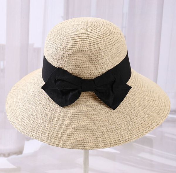 

dongyun010 new girl lady casual bowknot ribbon sun panama women holiday floppy beach straw hat caps, Blue;gray