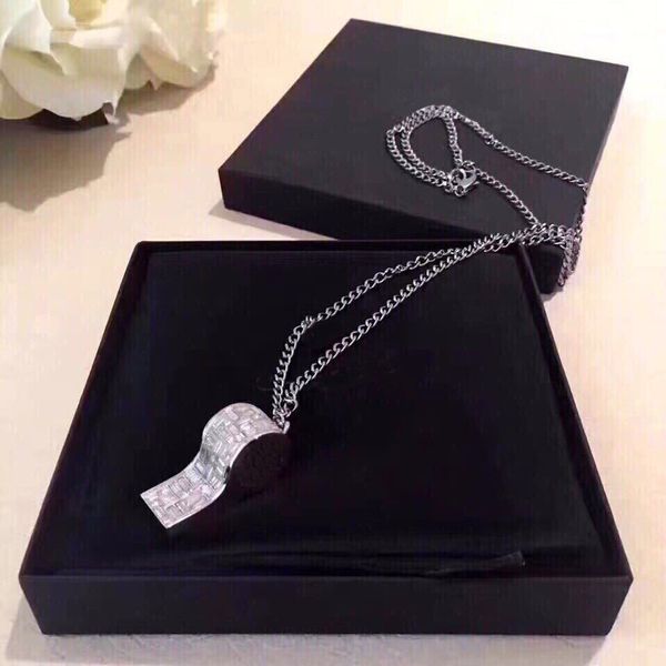 

fashion whistle necklace for women mens party wedding jewelry with for bride lovers engagement gift with box, Silver