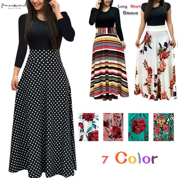 

fashion casual maxi dress plus size bohemian print vestidos mujer boho autumn women dress elegant long dresses vestido 5xl, Black;gray