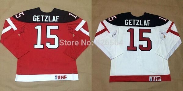 

2016 новый, # 15 ryan getzlaf jersey team national 2015 всемирные юниоры хоккей джерси с iihf и 100-летие - красный и белый, Black;red
