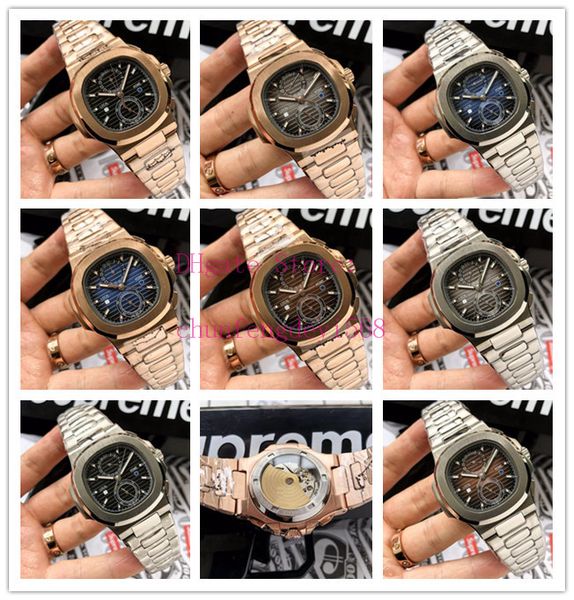 

elling mens wristwatches 40mm nautilus 5990/1a-001 date stainless steel transparent full automatic asia fashion men's watches, Slivery;brown