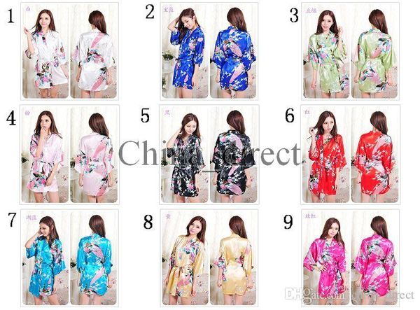 

2017 summer female solid plain rayon silk short robe pajama lingerie nightdress kimono gown pjs women dress bathrobe 13 colors #3795, Black;red