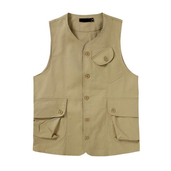 

safari style men's vest coat multi-pocket solid outdoor travel fishing sleeveless jacket men cotton casual waistcoat male khaki, Black;white