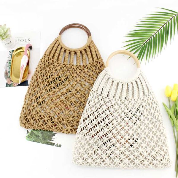

knitting beach straw bag 2020 new simple hand-held hollow-out fishing net bag holiday net