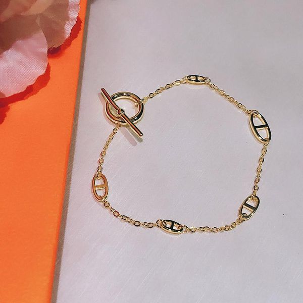 

brand for women letter round h lock jewelry s925 silver bracelet set france quality golden gold superior quality bracelet, Black