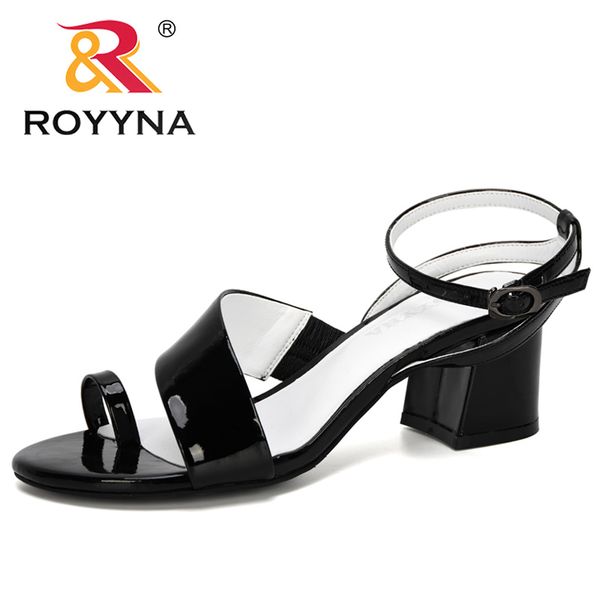 

royyna 2020 new designers women sandals open toe shoes microfiber sandlal square heel ladies shoes korean style gladiator, Black