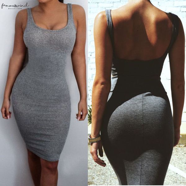 

women package hip dress bandage bodycon mini dress high waist slim solid gray casual dress, Black;gray