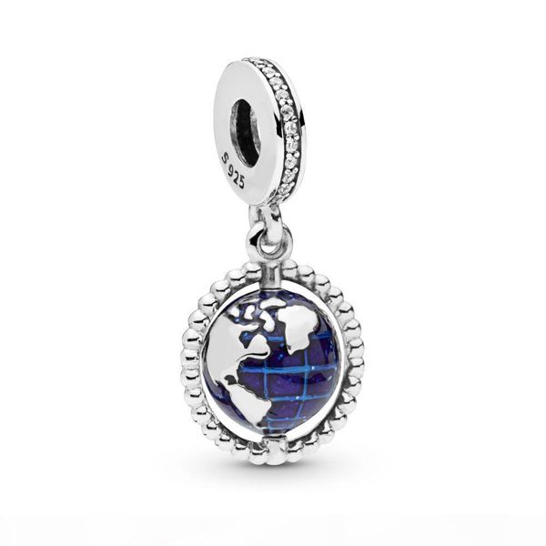 

new 2019 summer 100% 925 sterling silver loose beads blue globe hanging charm fits for designer bracelets & bangles fien jewelry wholesale, Black