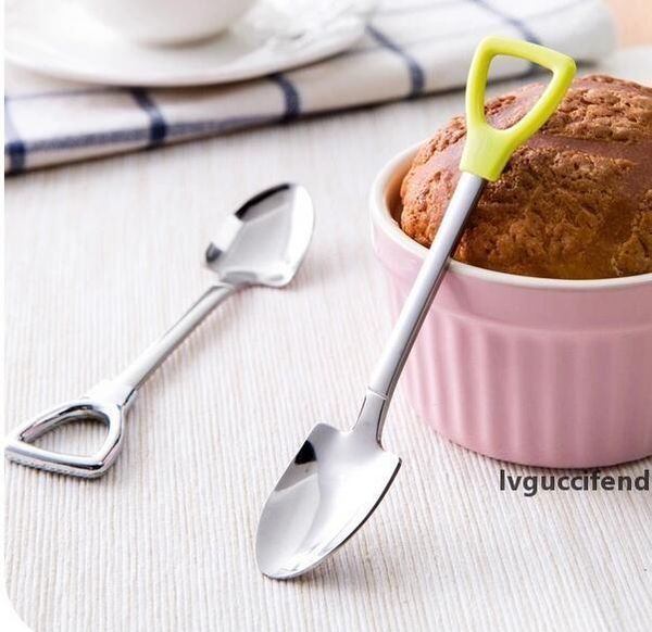 

100pcs home garden stainless steel spoon shovel shape design coffee ice cream soup honey spoon long handle tea spoons