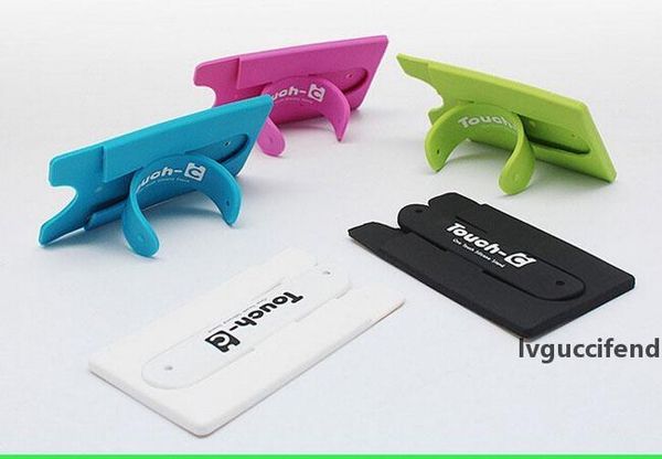 

portable universal touch e touch-c one touch silicone stand holder sticker for iphone samsung mobile phone with card slot