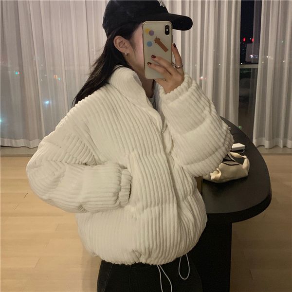 

women's zipper thin lightweight casual corduroy jacket coat with pockets loose solid color cotton-padded clothes, Black