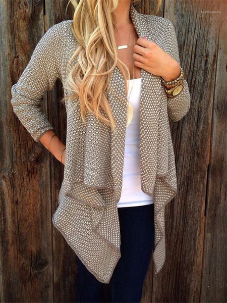 

color long sleeve kinits womens designer knits fashion irregular cardigan knits with polka dot casual solid, White