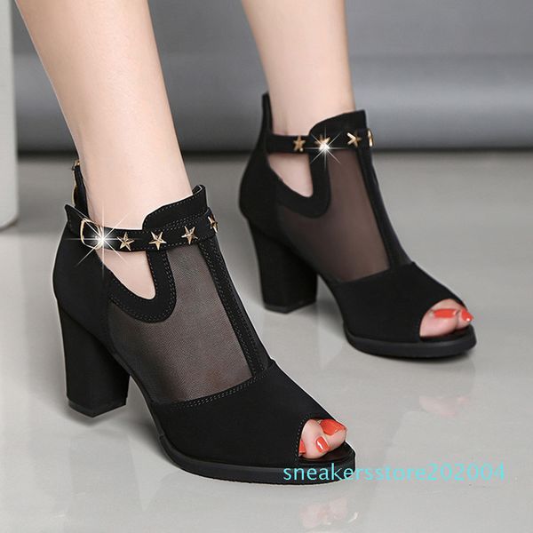 

ladies high heels women sandals 2020 summer peep toe women square heel sandals fashion summer woman party shoes a1099 s04, Black