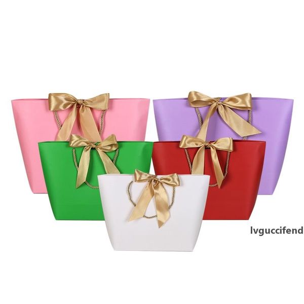 

gift box packaging ribbon handle paper gift bags kraft paper wedding favors bags package party decoration