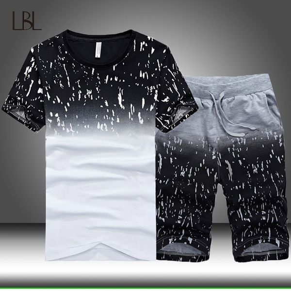 

men 2 pieces sets sportswear mens summer casual thin breathable short sleeve t shirt + shorts sets male 2020 new track suit set, Gray