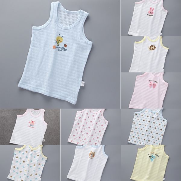 

2020 new children's vest summer bamboo cotton thin baby cute cartoon printed base vest, Blue