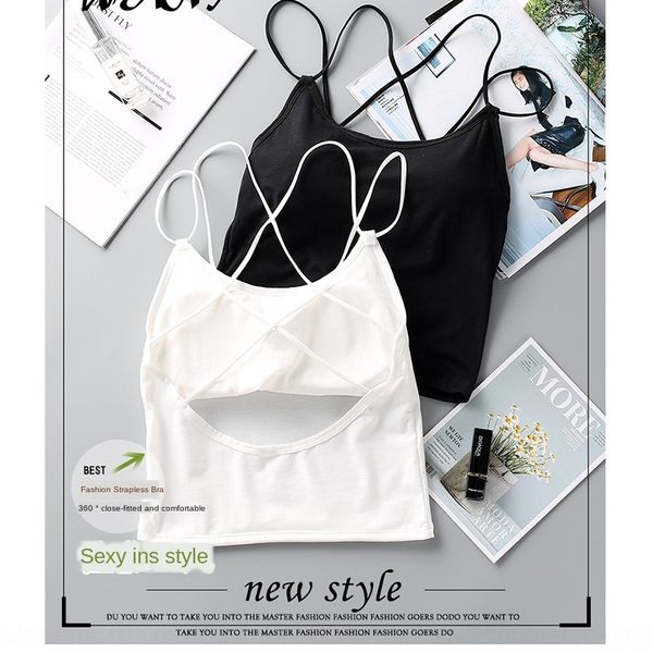 

ghfm7 camisole tube bottom underwear anti-exposure gathered chest-wrapped cross-body with chest pad underwear vest vest can be worn out, White