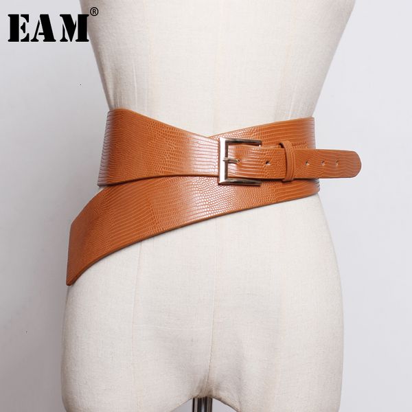 

eam] pu leather asymmetrical buckle split long belt personality women new fashion tide all-match spring autumn 2020 19a-a297, Black;brown