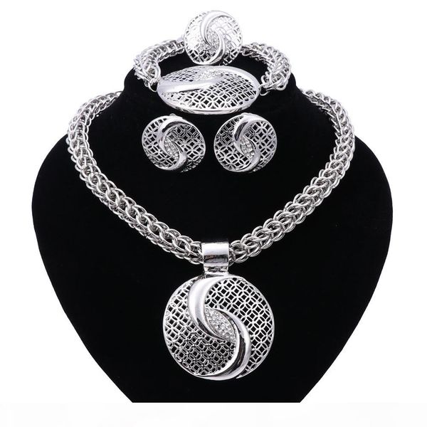 

new exquisite dubai jewelry set luxury silver plated big nigerian wedding african beads jewelry set costume new design, Black